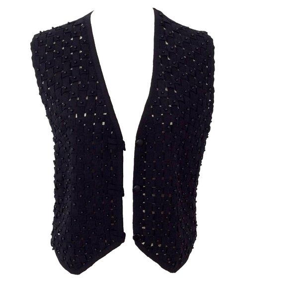 Vintage Halsey Collection Black Beaded Vest Basketweave  Pattern Size Small - Picture 1 of 5